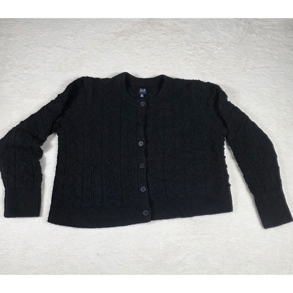 Gap Femme Pointelle Cardigan Women XXL Black Excellent Wool Alpaca Knit Sweater - Picture 2 of 10